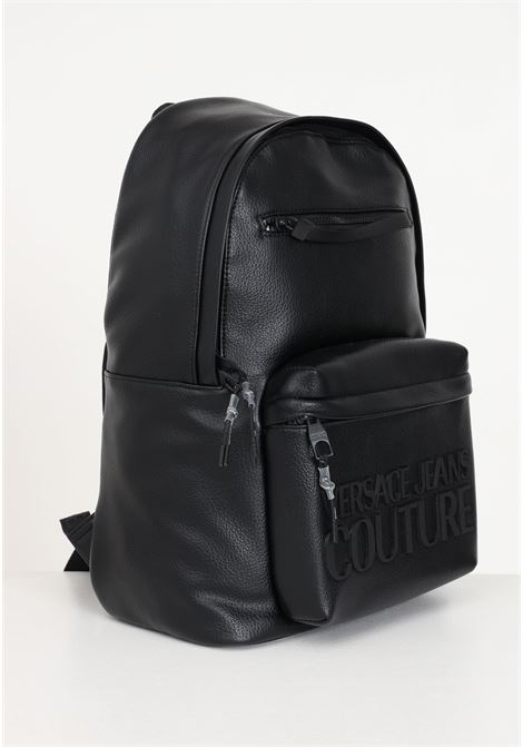 Black backpack with logo plaque in faux leather for men VERSACE JEANS COUTURE | 75YA4B70ZG128899